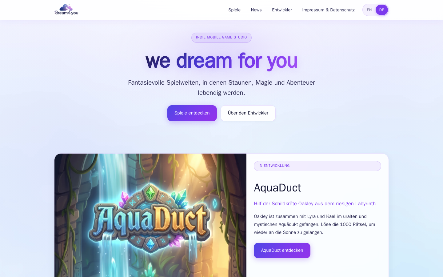Aktueller Screenshot der offiziellen Dream4.you Website