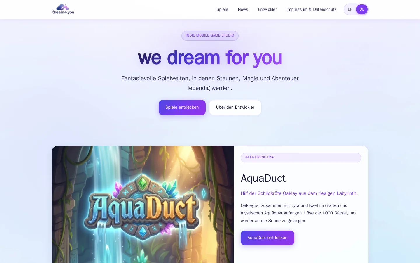 Aktueller Screenshot der offiziellen Dream4.you Website